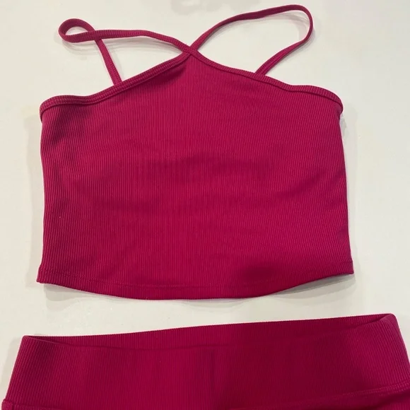 Alo yoga pink magenta crush sports bra xs biker shorts s 2 pc set - Picture 3 of 13